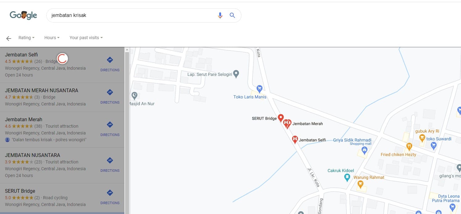 google maps jembatan krisak